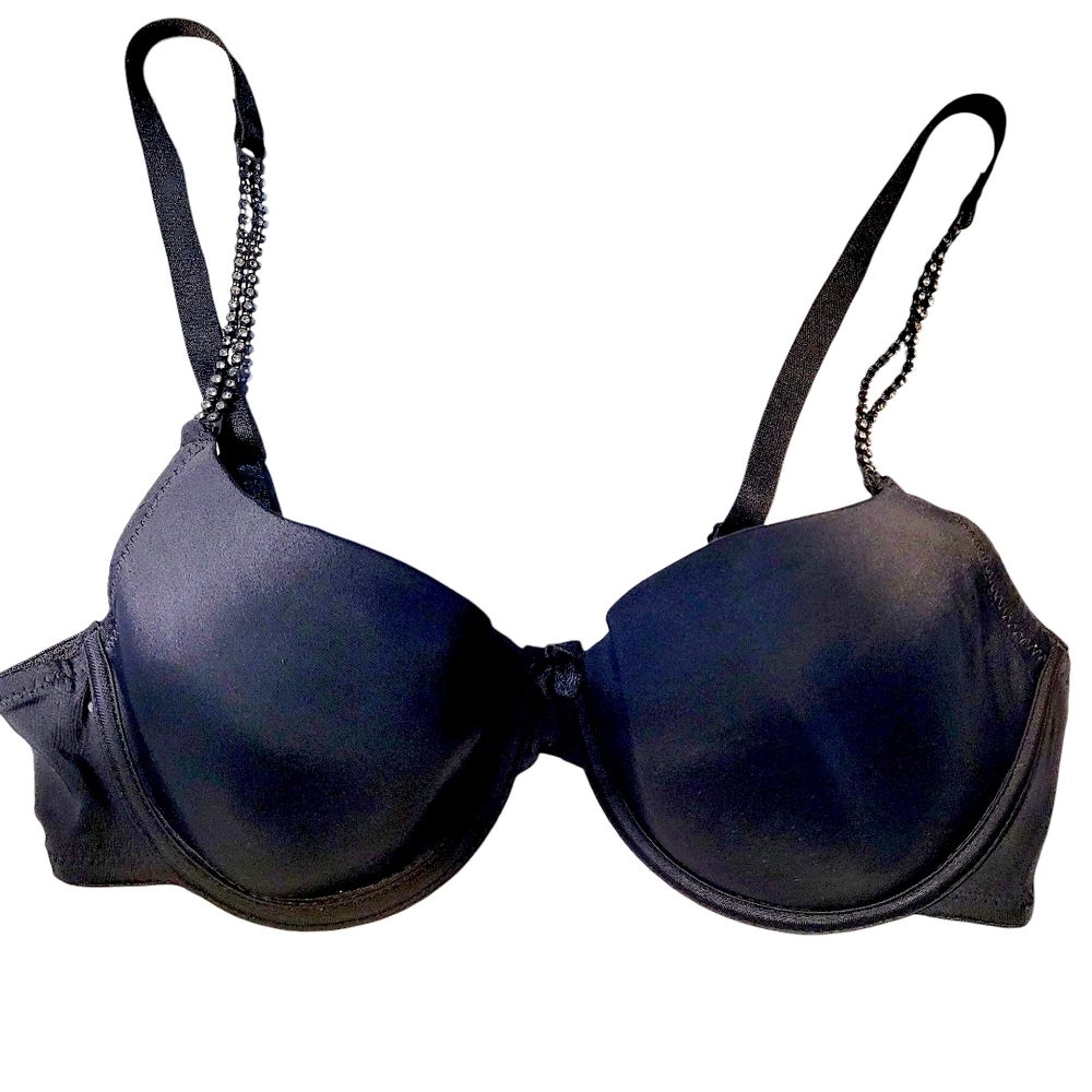 René Rofé Black Bra 36C New With Tags Rhinestone Strap Detail